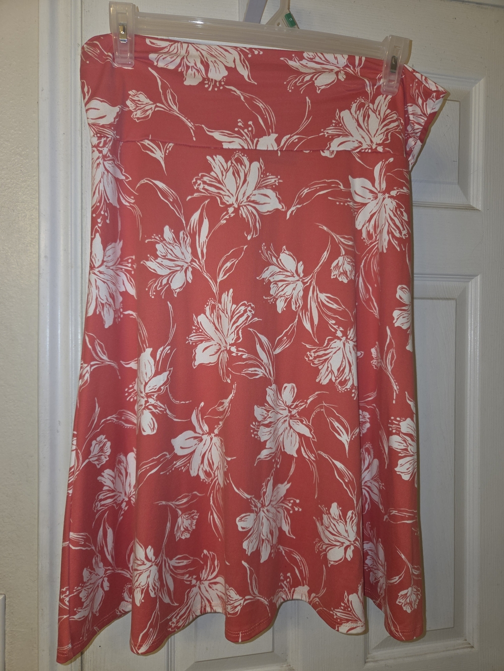 Colette Coral A-Line Skirt with White Floral Print